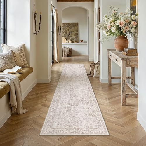 HUGEAR Vintage Hellbraun Waschbarer Teppich Wohnzimmer 90x150cm Retro Rugs for Living Room Weich rutschfest Groß Tepich Kurzflor Schlafzimmer Carpet Living Room Bedroom Esszimmer Teppiche Bü