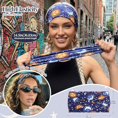 Image of Awumbuk Wide Headbands for Women Knotted No Slip Head Bands Soft Turban Headband Hair Accessories Boho African Solid Color Head Wraps for Women Yoga Workout (Bright cyan)