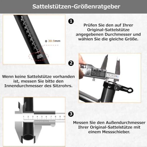 Azarxis Fahrrad Sattelstütze aus Aluminium, Leichtgewichtige Sattelstange für MTB & Rennrad (G - Schwarz, 27.2 x 400 mm) – Ansicht 6