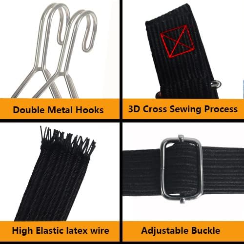 Miniatura 3 de Cuerdas elásticas planas ajustables de látex de 40 pulgadas con hebilla de metal de longitud ajustable y ganchos para portaequipajes, carritos de