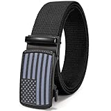 SANSTHS Mens Elastic Stretch Belt Ratchet Nylon Belts for Men Casual Work Jeans Golf Belts, Flag Buckle/Black