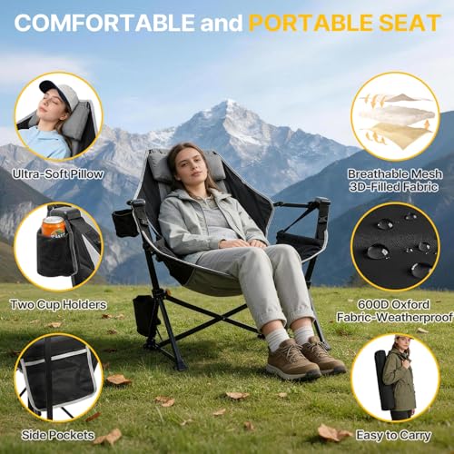 ZENPETIO Silla de Camping Hamaca con Reposapiés, Silla Plegable Mecedora Capacidad 500lbs miniatura 5