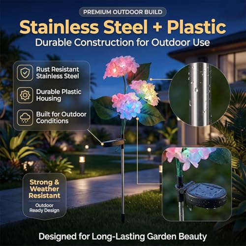 Image of hardoll Solar Decorative Light Hydrangea Flower Shaped RGB Color LED lamp for Waterproof Outdoor Home Garden Yard(Pink Color-Pack of 4)