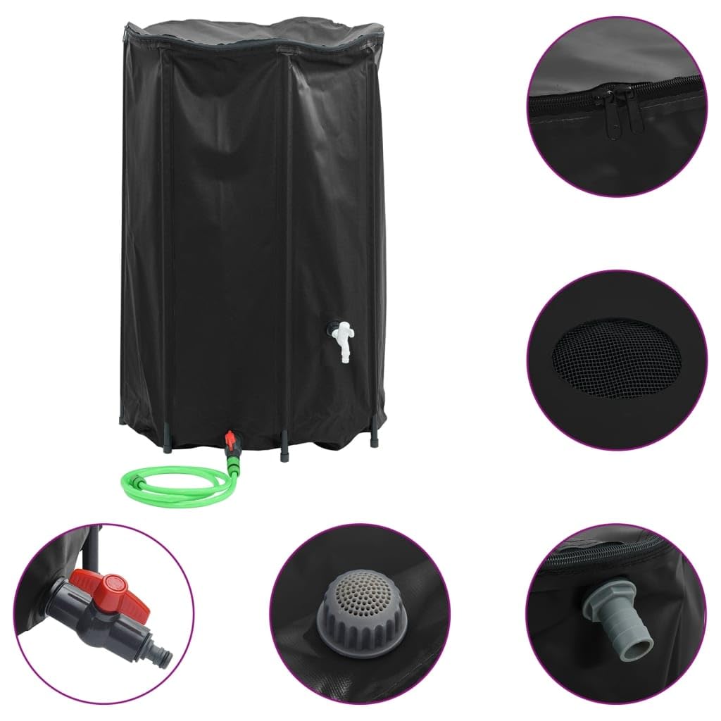 Depósito Agua Lluvia Plegable 1000 L PVC | Grifo y válvula ABS incluidos, cubierta de malla, cremallera bidireccional, para jardín y camping