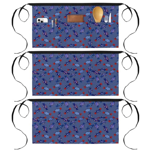 Tabliers courts 3 poches multicolores 60x30.5cm pour bar et travail de maison