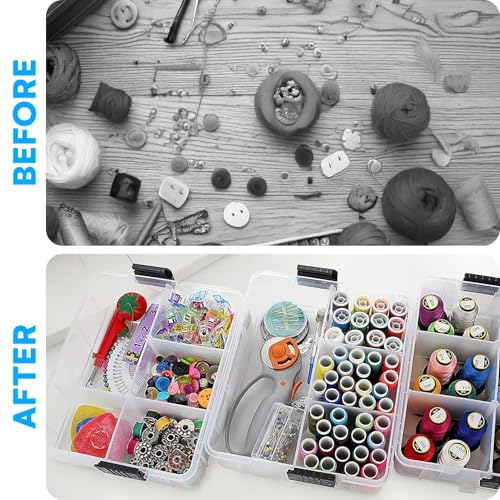 Image of Bins & Things 3-Tier Sewing Kit - Stackable Craft Storage Box with Dividers - Plastic Nail Polish Organizer, Storage Containers for Beads, Sewing Supplies and Art Organizers - Large