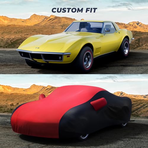 Image of KAKIT Waterproof Car Cover Custom Fit for 1968-1982 C3 Stingray, UV Resistant Fade-Proof Cover for Chevy Corvette, Indoor & Outdoor Use (Red & Black Combo)