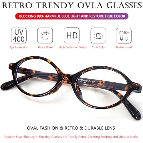 Image of AIEYEZO Small Oval Blue Light Glasses for Women Fashion Retro TR90 Oval Frames Computer Screen Glasses (Tortoise)