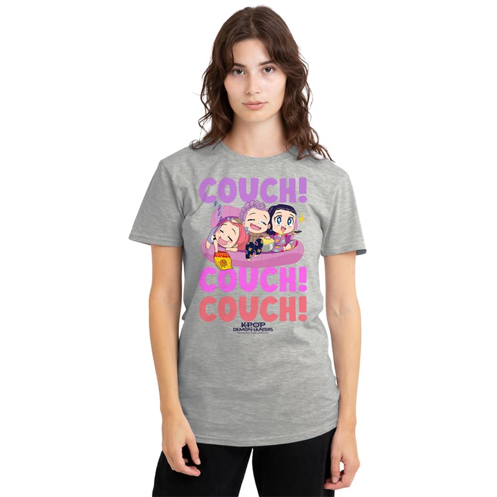 Kpop Demon Hunters Womens Huntrix Couch Ladies T-Shirt, Heather Grey, L UK