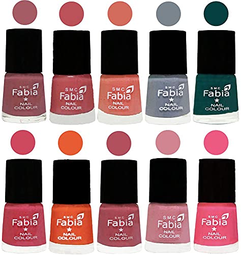 Image of SMC Fabia ALL IN ONE (PACK OF 10), Long Lasting Glossy Nail Polish, 6 ml Each, All Vibrant Colours,01998