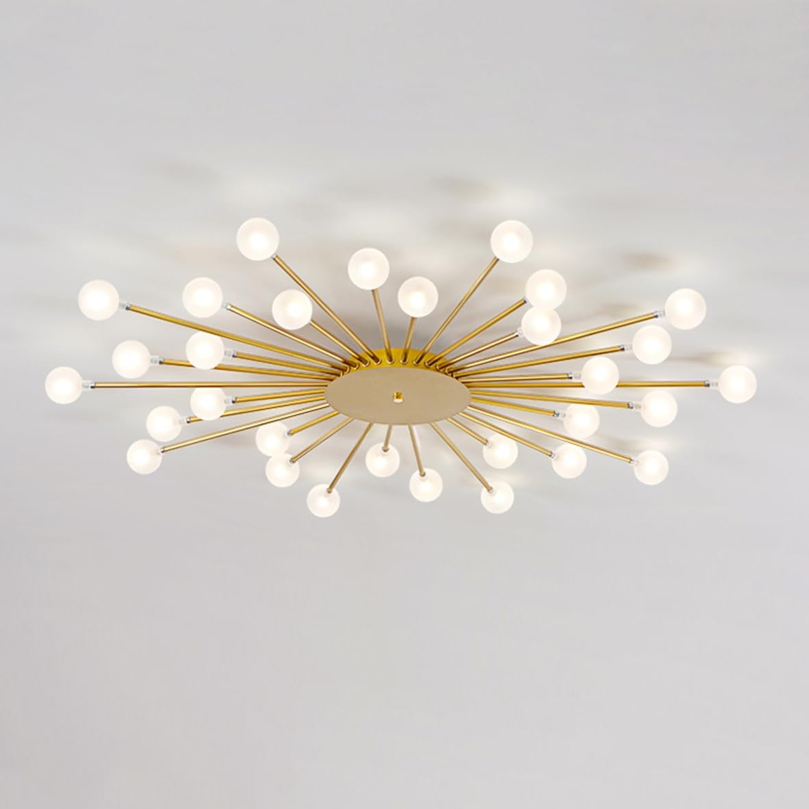 Linear Sputnik Semi-Flush Mount Modern Ceiling Light Gold Mid-Century Ceiling Light Fixture for Living Room Bedroom, 24 Heads Frosted Glass Shade