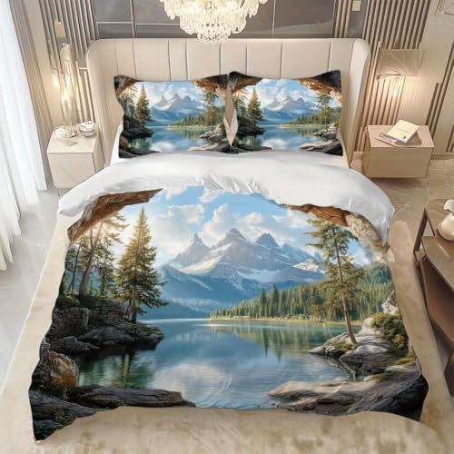 Housse de couette confortable imprimé lacustre King Queen - 4