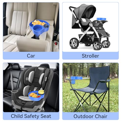 Image of Car Seat Snack Tray for Kids: Kids Car Travel Tray with Cup Holder, Toddlers Road Trip Essential, Snacks Food Plate for Stroller, SnackTray with a Cup Holder (2, blue)