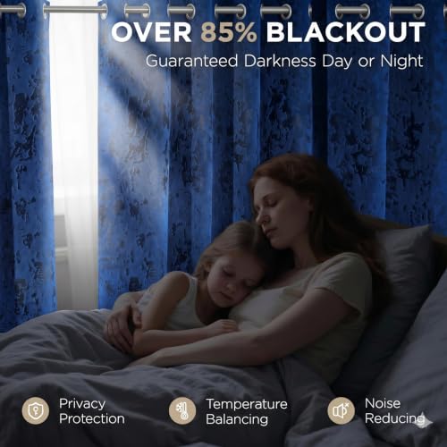 Image of IVAZA Premium Velvet Burnout Pattern 70% Blackout Opaque Curtains - Thermal Insulated, Heavy Blackout Opaques, Room Darkening Curtain for Door 8 Feet Pack of 2 Blue Burnout