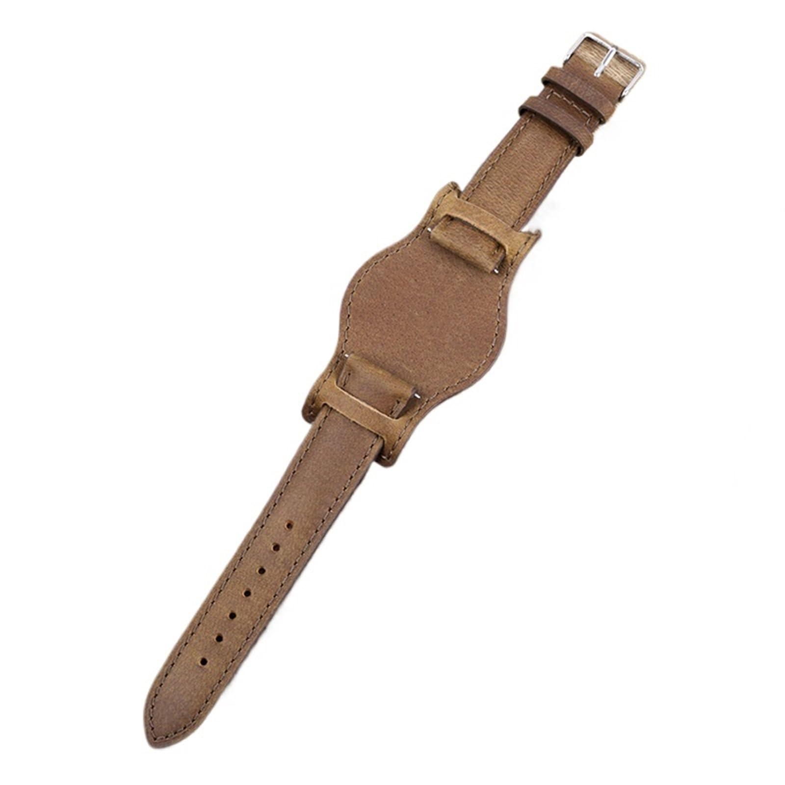 Bracelet de montre en cuir véritable 16-22 mm en cuir de vachette Crazy Horse marron avec plateau