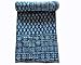 crafts creation Blue Indigo Queen Size Kantha Quilt Vintage Handmade Indigo Print Kantha Bedspread