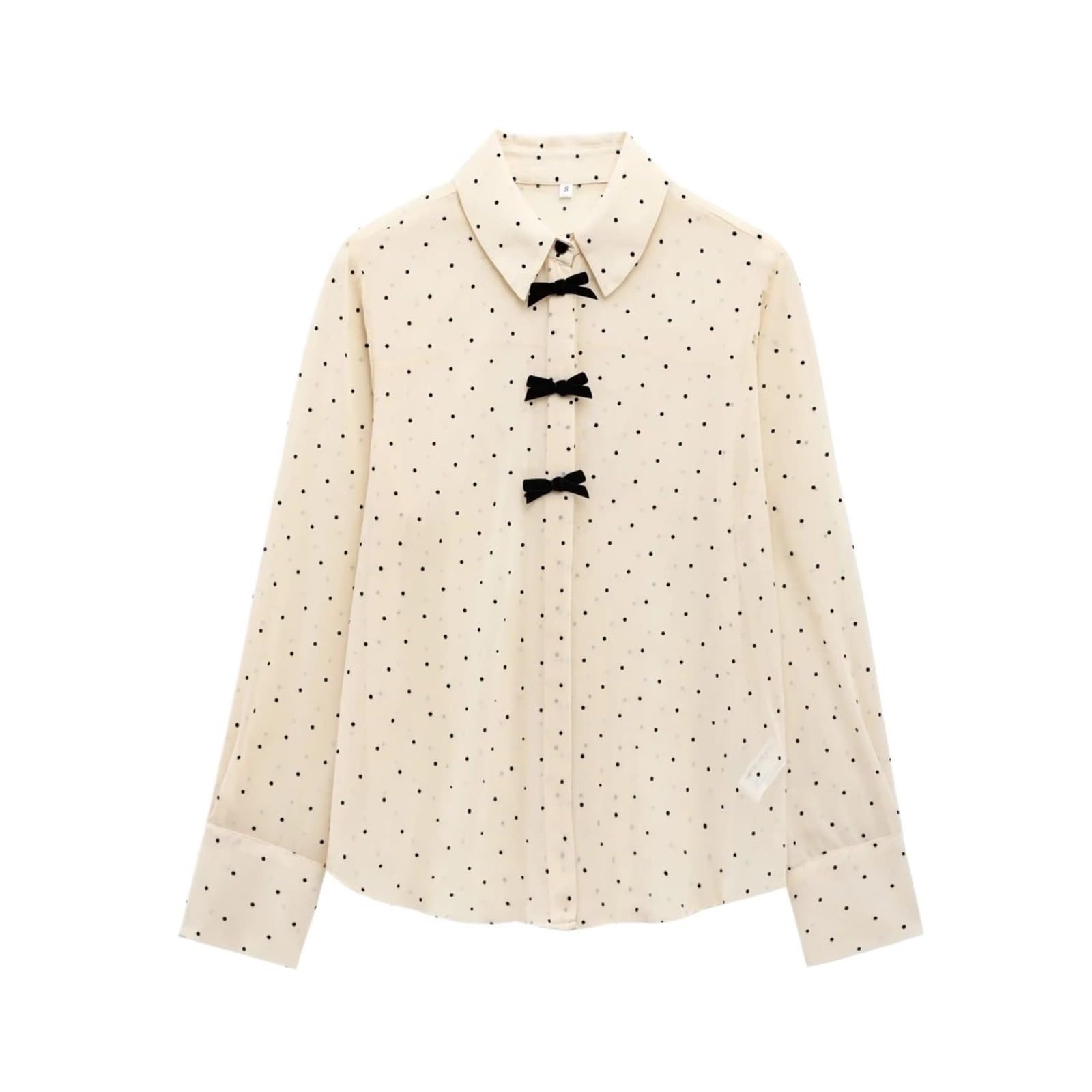 Camicie A Pois da Donna Camicia Elegante con Fiocco da Donna, con Risvolto e Bottoni, a Pois, alla Moda, Semplice e Dolce, for la Primavera e L'Estate.