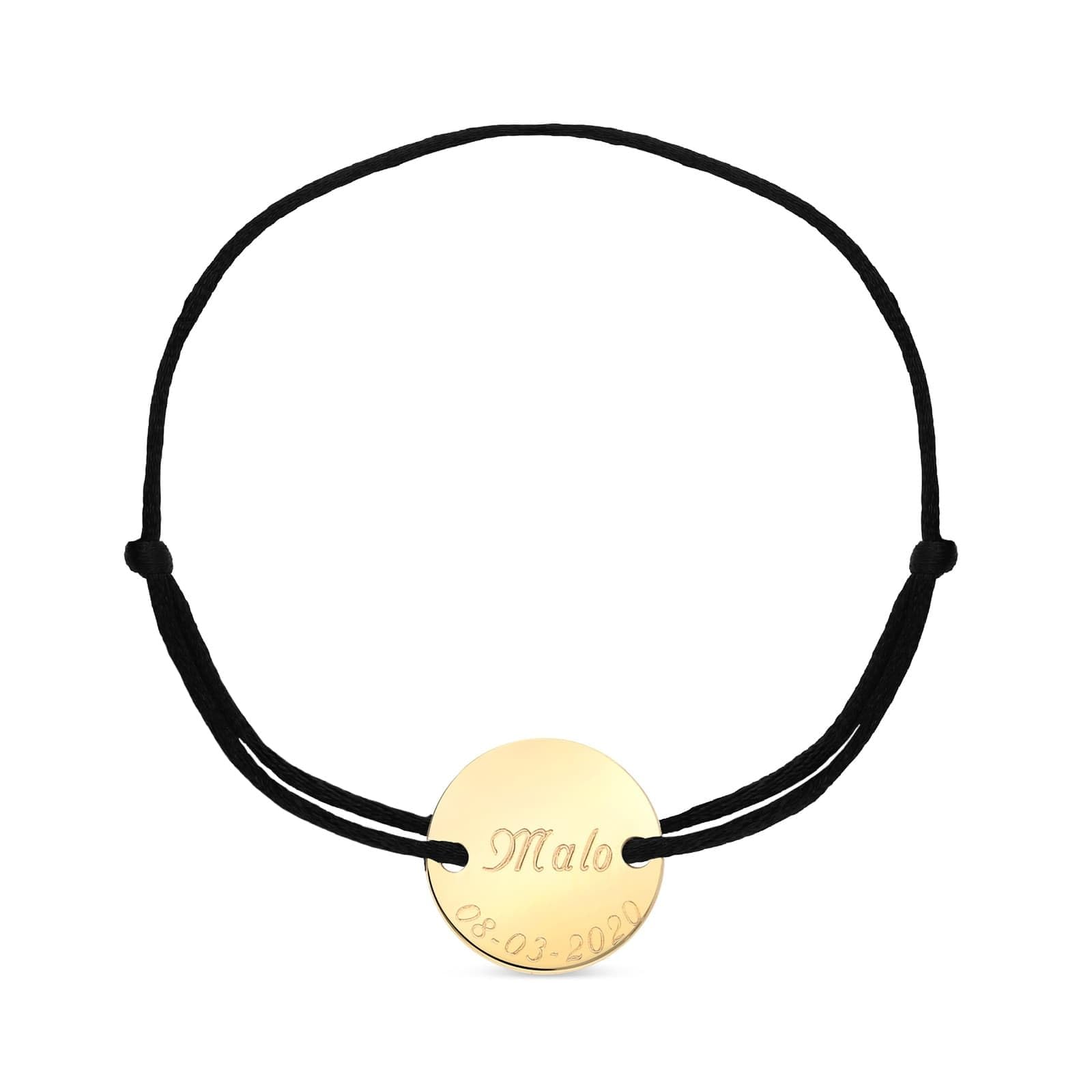 Bracelet cordon avec médaille 15 mm personnalisée Plaqué Or