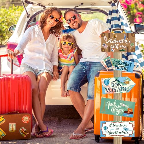 20 Pcs Travel Themed Party Decorations Set Let The Adventure Begin Sign Signs Bon Voyage for Birthday Baby Shower Decorations, 11 x 8 Inch, 5 Inch
