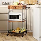 ODIKA 3-Tier Rolling Microwave Stand Kitchen Cart on Wheels - Multifunctional Microwave Cart with Storage & Coffee Bar Cart - Extra Drawer & Hooks for Storage - Ideal for Small Spaces & Apartments