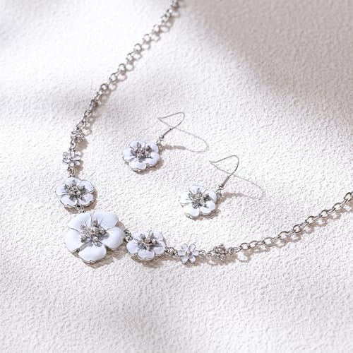 Crysdue Flower Collar Necklace Earrings Set, Floral Statement Summer Beach Chokers Necklaces Jewelry for Women4
