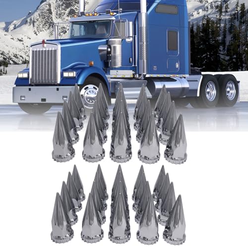 Image of Spike Lug Nut Covers 33mm x 4 3 /4 inch Thread-on Spike Top ABS Chromed Lug Nut Caps for Semi Trucks Wheel (40PCS)