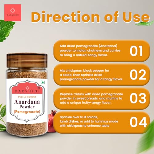 Image of Darshini Anardana Powder 100 gm - Dry Pomegranate Seeds Powder | Organic Tangy Flavor Spice for Cooking, Chutneys, Curries, Chaats & Marinades | No Preservatives