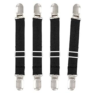 BetyBedy 4Pcs Adjustable Bed Sheet Fasteners Suspenders, Elastic Sheet Band Straps Clips, Cover Grippers Suspenders Holder for Mattress Pad Cover, Sofa Cushion (Black)