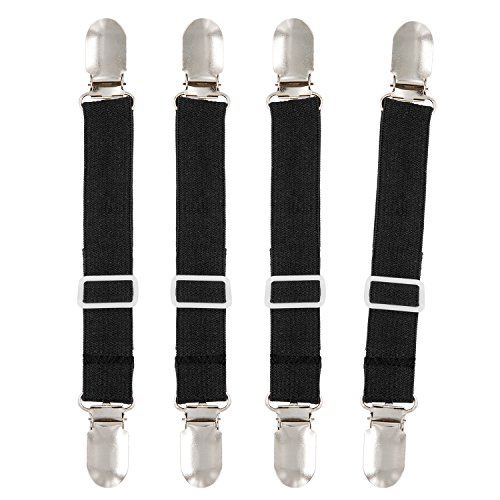 Betybedy 4Pcs Adjustable Bed Sheet Fasteners Suspenders, Elastic Sheet Band Straps Clips, Cover Grippers Suspenders Holder For Mattress Pad Cover, Sofa Cushion (Black) #TOP3