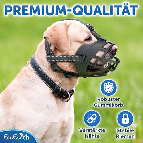 EcoEarth Hundemaulkorb - Langlebiger Korbmaulkorb für große Hunde - Extra groß, schwarz - Verstellbarer und atmungsaktiver Mundschutz zum Verhindern von Beißen und Bellen