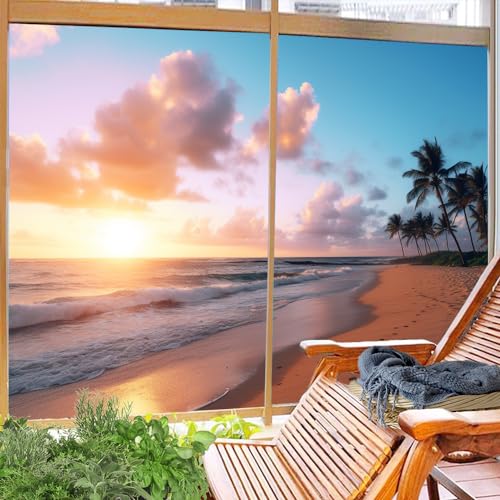 Vinilo para ventana con diseño de palmeras y atardecer 2 piezas miniatura 6