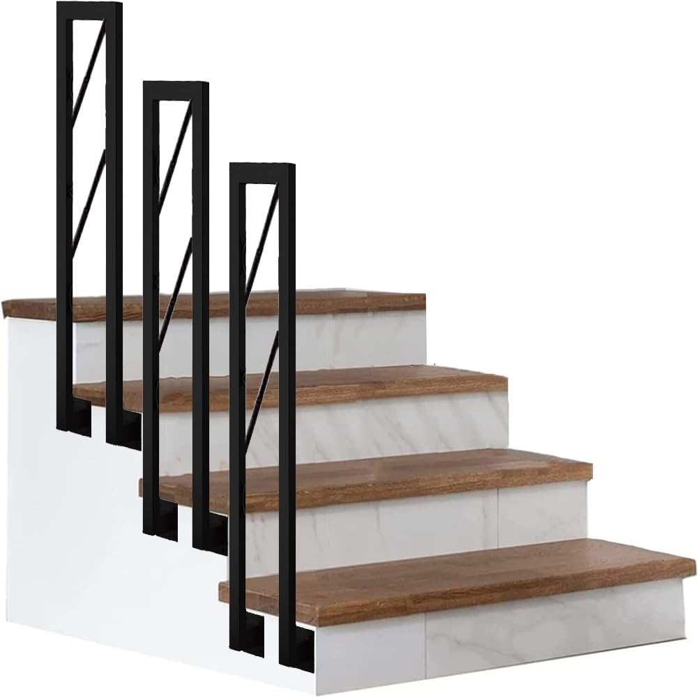 Garde-corps d'escalier en forme de U – Rampe industrielle en fer forgé, barre de support antidérapante montée au sol pour porche, loft et couloir, design noir 55 cm