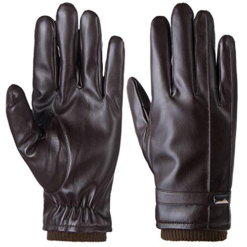 Justay Leather Gloves Warm Fleece Driving Gloves Touchscreen Winter Gloves for Men Gifts -  Brown -  X-Large