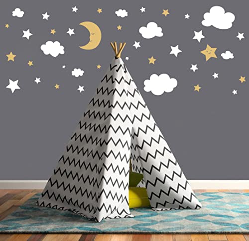 Vinilos decorativos luna y estrellas blanco y dorado miniatura 3
