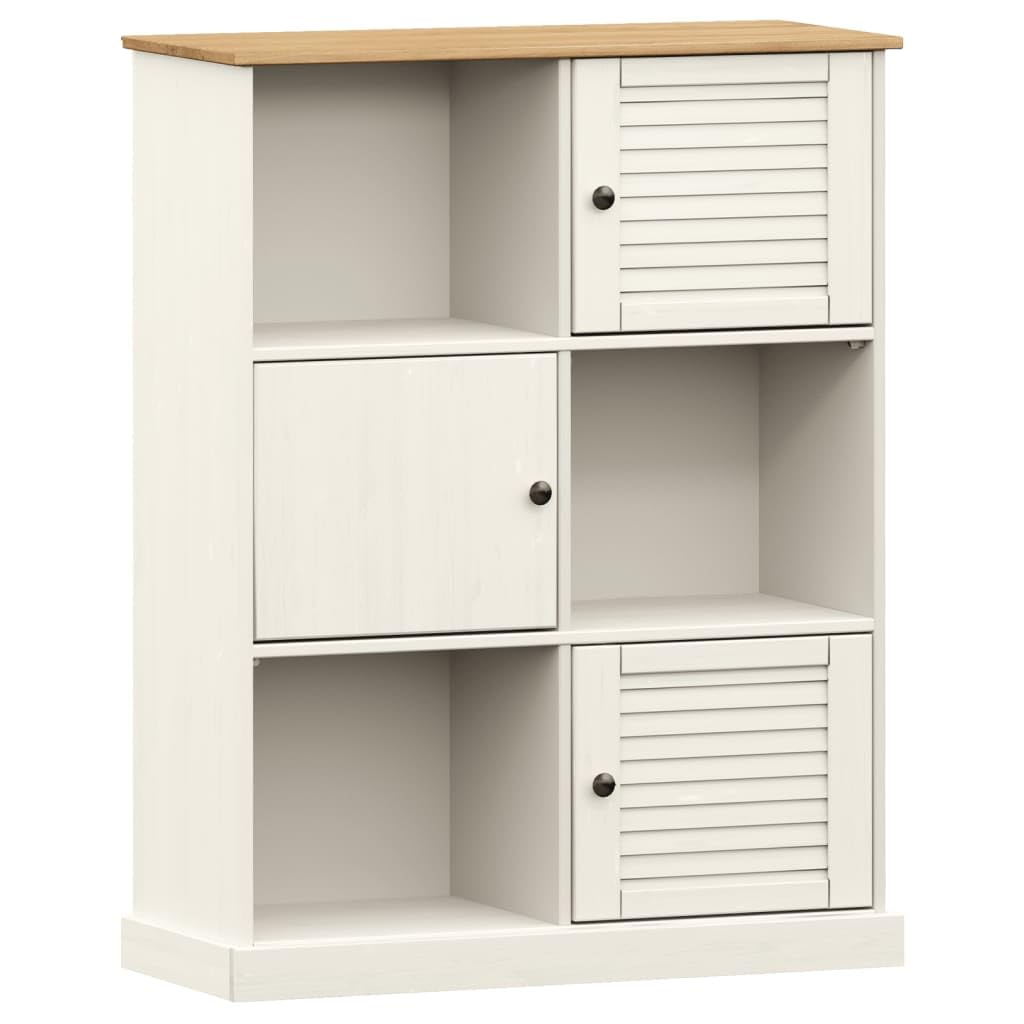 Générique Regał z litego drewna sosnowego, biały, 90 x 35 x 114,5 cm, regał na książki z 6 metalowymi przegródkami i guzikami, wytrzymały i łatwy w pielęgnacji schowek na książki