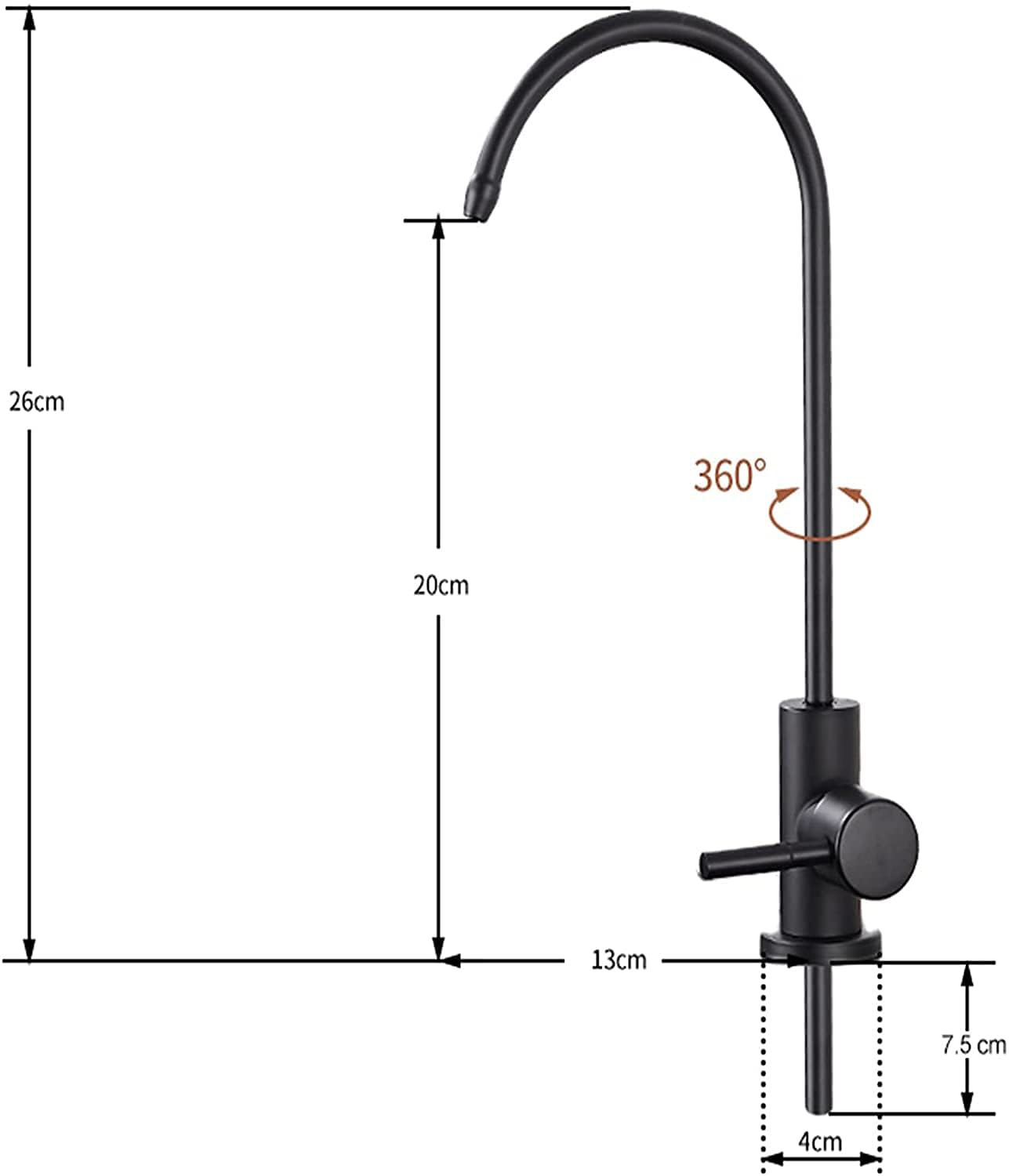 Grifo de Osmosis Inversa, Grifo de Agua Potable fácil de instalar, grifo de ósmosis inversa sin plomo para fregadero de cocina, 360 Grados Gire la Sola Palanca Negro