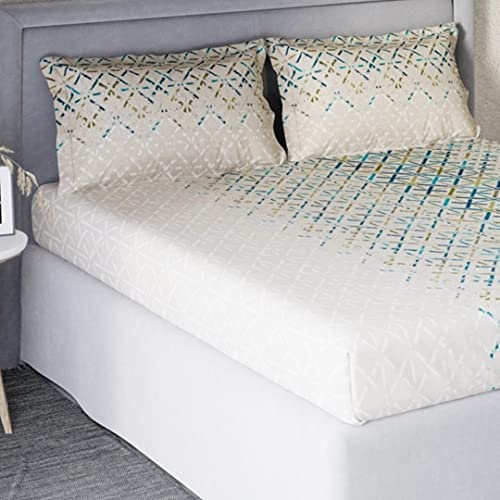 Image of DDECOR - Criss Cross 100% Cotton Double Bedsheet with 2 Pillow Covers, Turquoise