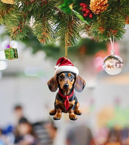 T TAKONE 14 Stück Dackel Dekoration, 2D Acryl Flachdackel Anhänger, perfekt als Christbaumschmuck und Weihnachtsdekoration für das Auto
