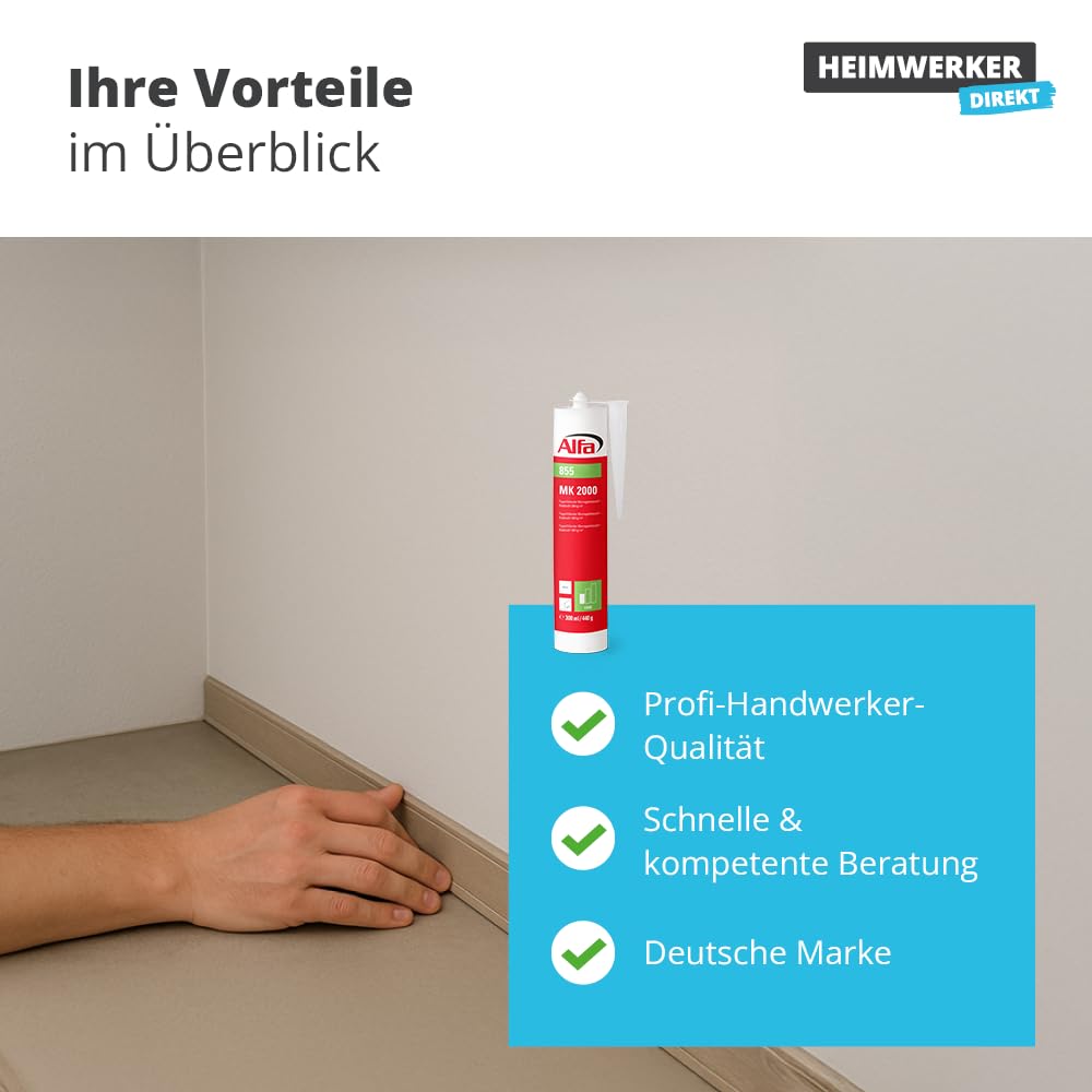 6x Alfa MK 2000 Montagekleber – 440 g Wandkleber Weiß extra Stark (2,64 kg) | Profi Qualität - Pastöser Kleber mit extrem hoher Anfangshaftung für Sockelleisten, Zierprofile, Holzwerkstoffe und Styropor