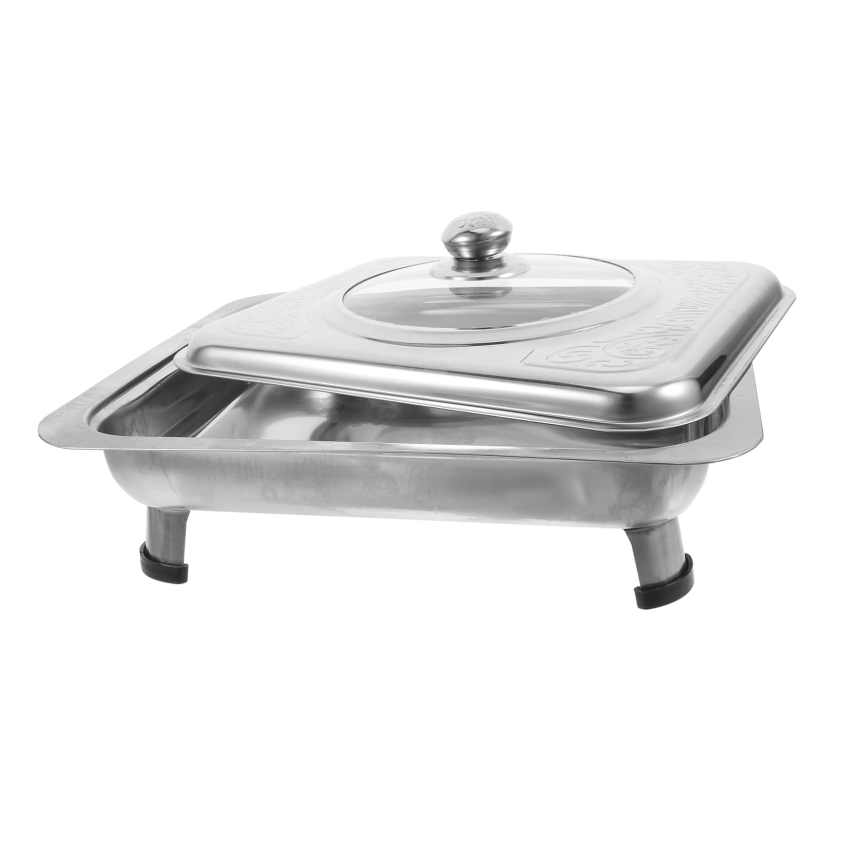SOLUSTRE Hotel Quality Buffet Tray Stainless Steel Plate with Cover Easy to Clean Round Corner Design