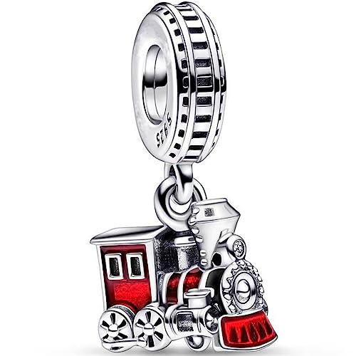 Red Train Dangle Charm Fit Women Bracelet Necklaces Fashion Gifts 925 Sterling Silver DIY Jewelry