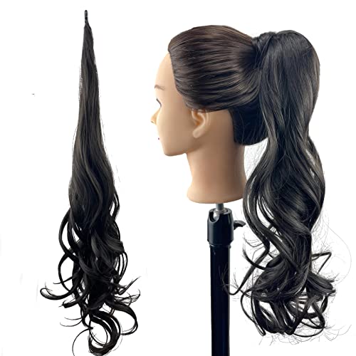 Kediciz Ponytail Extension Curly Wave Hair Flexible Wrap Around Ponytail Diy 32 Inch Adjustable Long Hair Synthetic Ponytails Hairpiece For Women Daily Use Fake Pony Tail Natural Black #TOP3