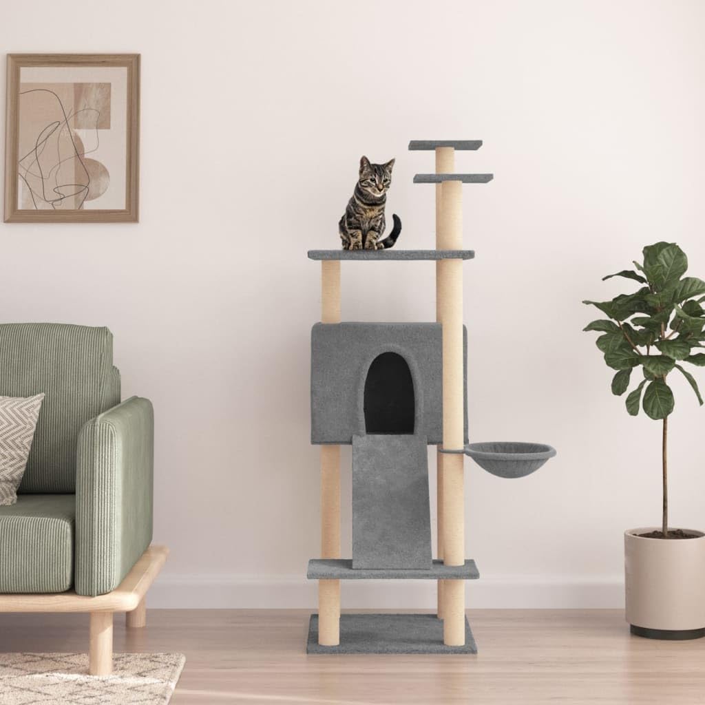 Homgoday Albero tiragraffi in sisal, grigio chiaro, 153 cm, tiragraffi a torre per gatti multilivello, centro attività per gatti da interno