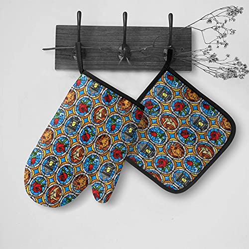 Scixiti Beauty And Beast Fairytale Glass Oven Mitts Heat-Resistant Cooking Gloves Non-Slip Insulated Kitchen Mitts & Pot Holders For Bbq,Baking,Cooking And Grilling #TOP2