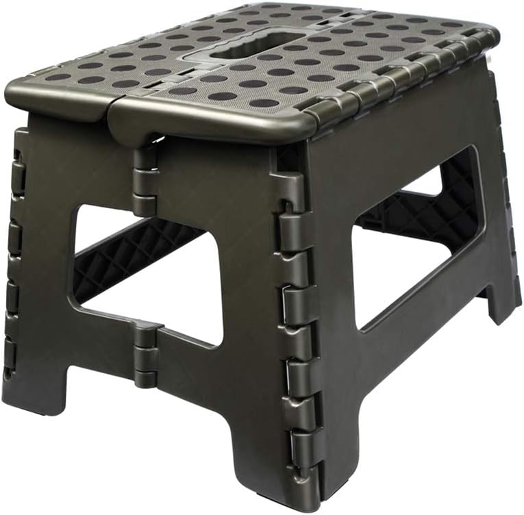 YZWDTGS Non-Slip Folding Step Stool, Sturdy Safe Enough - Holds up to 350 Lb Footstool for Adults or Kids, Fold Ladder Storage/Opens Easy, for Kitchen,Toilet,Camping ect. (Army Green, 11 inch)