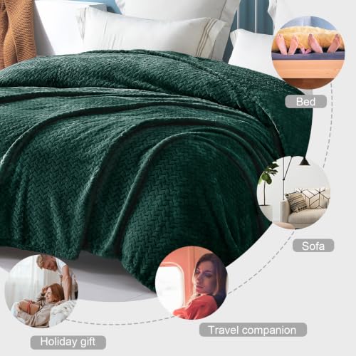 Image of Exclusivo Mezcla Soft Fleece Bed Blanket Queen Size, 90 inchx90 inch, Forest Green