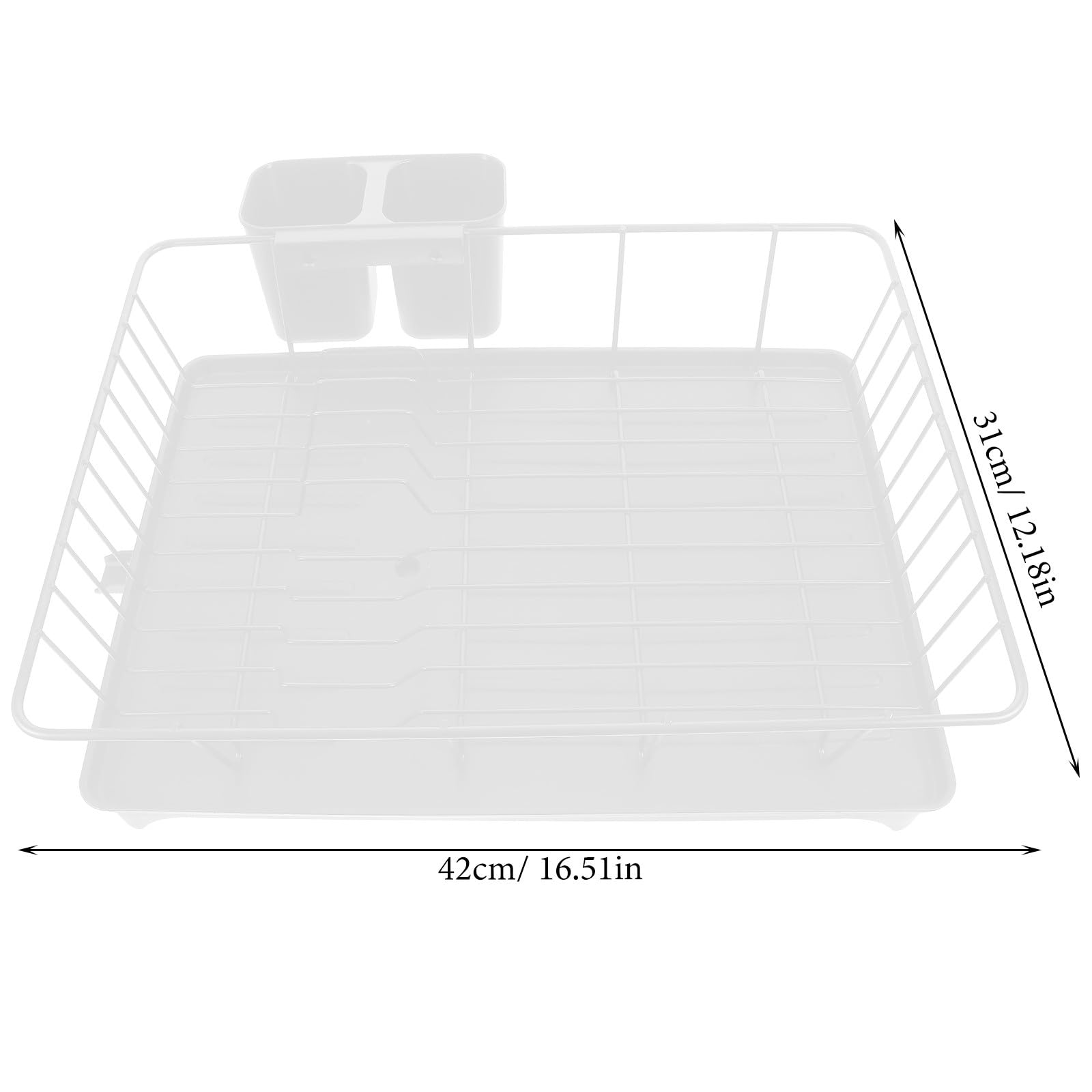 Escurridor de platos de gran capacidad con soporte para cubiertos con cuenco de plástico y placa de drenaje, solución de almacenamiento para encimera que ahorra espacio