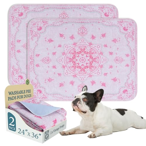 Image of Homimp Washable Pee Pads for Dogs, 2 Pack Reusable Puppy Pads Waterproof, Absorbent and Leakproof Dog Pee Pads, Non Slip Puppy Training Pads, Pet Mat for Floor,Crate,Couch,Whelping,Pink, 24 inchx36 inch