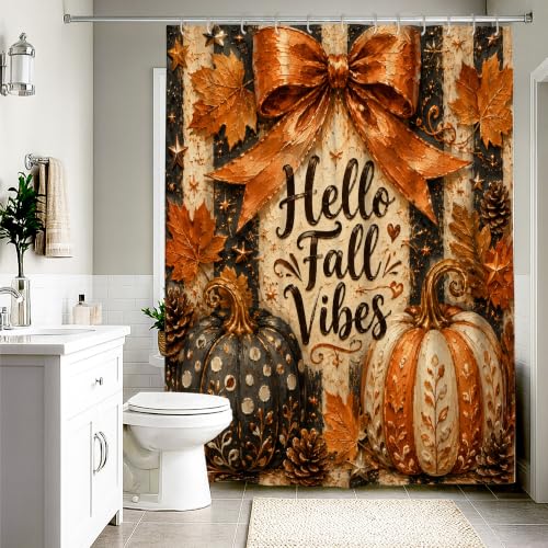 Rideau de douche motif citrouilles rustique extra long 183 x 243 cm - 3
