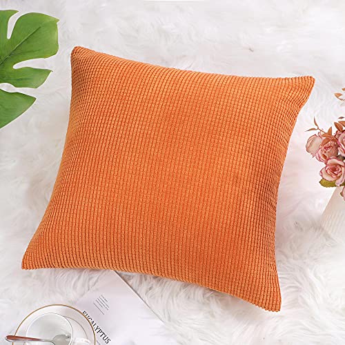 Uxcell 1 Pc Corduroy Corn Striped Throw Pillow Cover, Fleece Decorative Cushion Cover, Soft Sofa Pillowcase For Livingroom Bedroom Car Seat, 20" X 20", Orange #TOP2